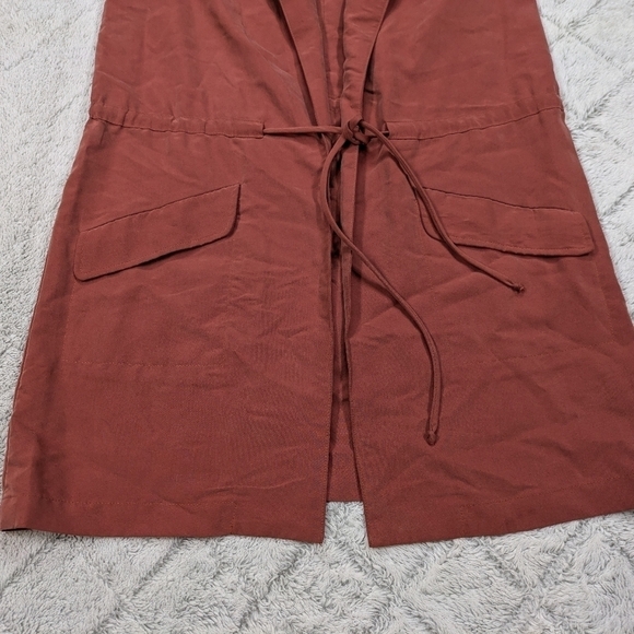 Anthropologie Elevenses Vest Women's M Red Rust Old Town Long Open Front Tie - Picture 3 of 9